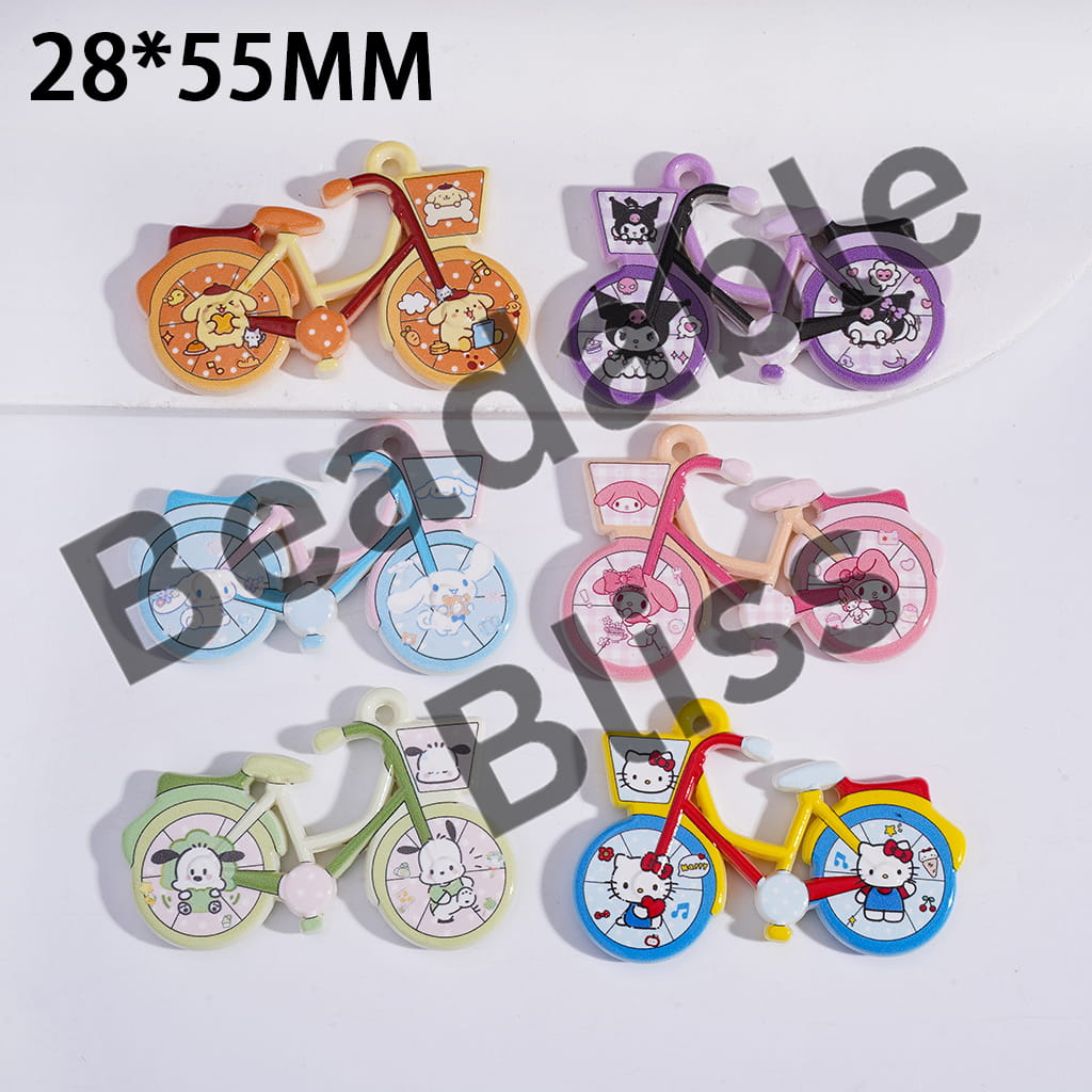 Acrylic Charm Pendant Bicycle Series with Adorable Character Patterns, 28*55MM, Random Mix
