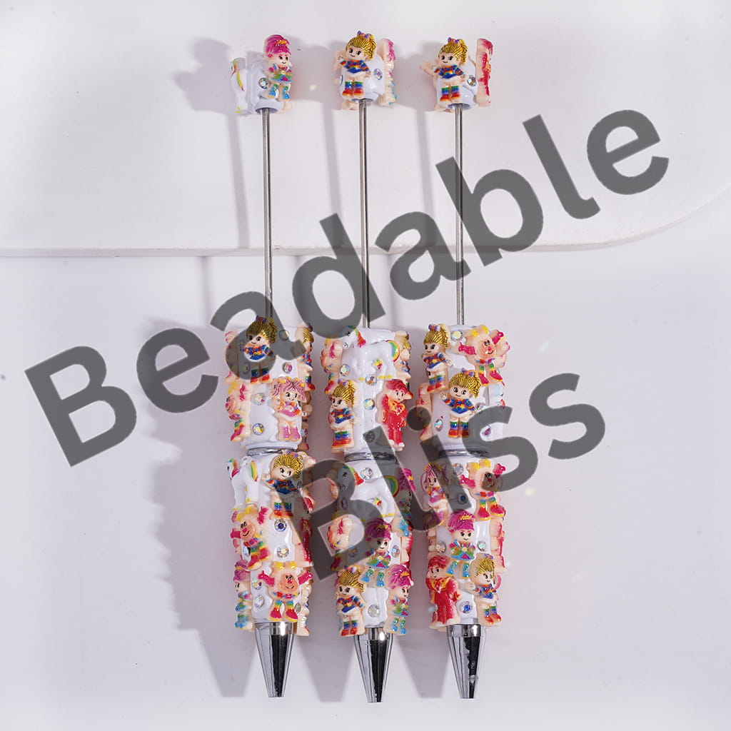 Beadable Clay Pens with Rainbow Fairy Girl Series, AB Rhinestones and White Pearl