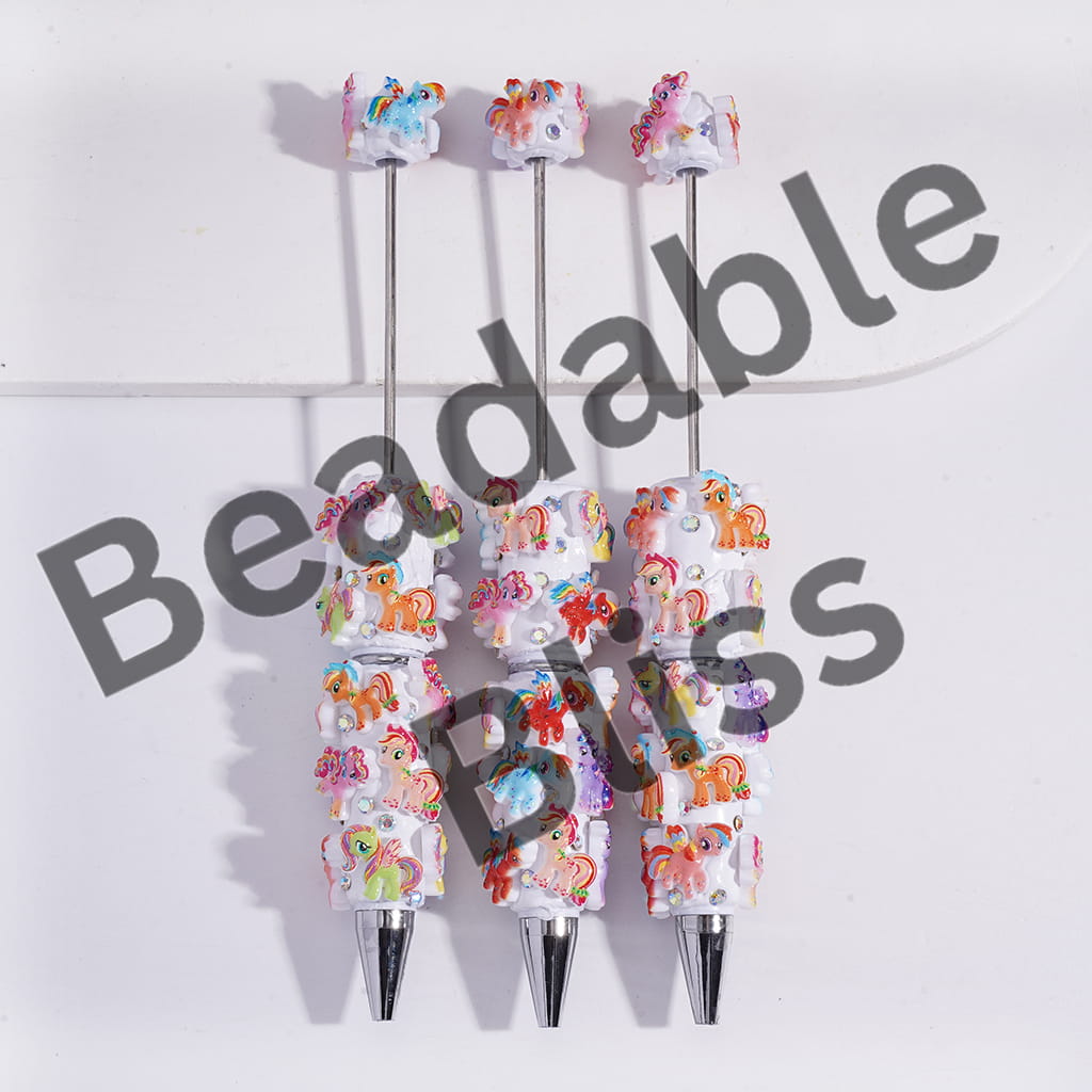 Set of pens with colorful animal designs on a white background, branded 'handsonty supply'.