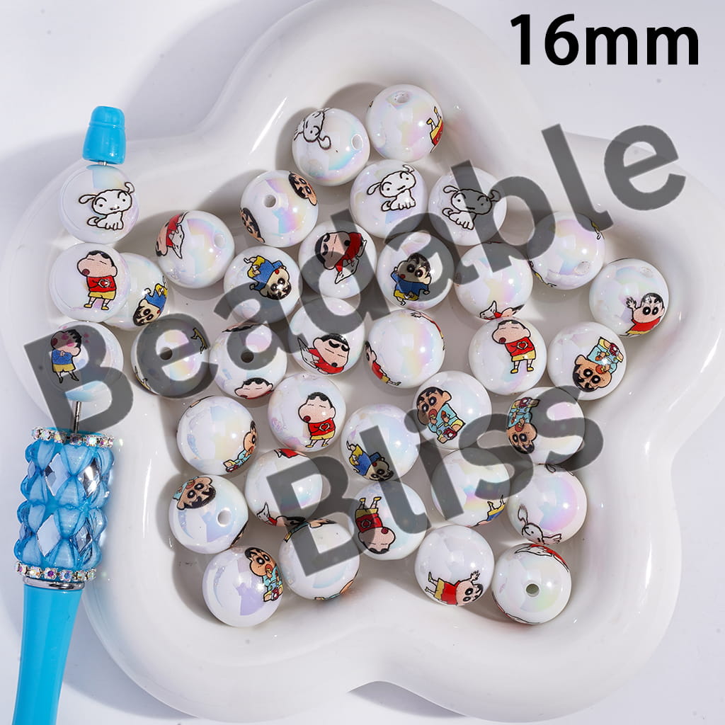 Acrylic Beads for Bracelets UV Coating with Japanese Funny Boy Comic Character Series, 16MM, Random Mix