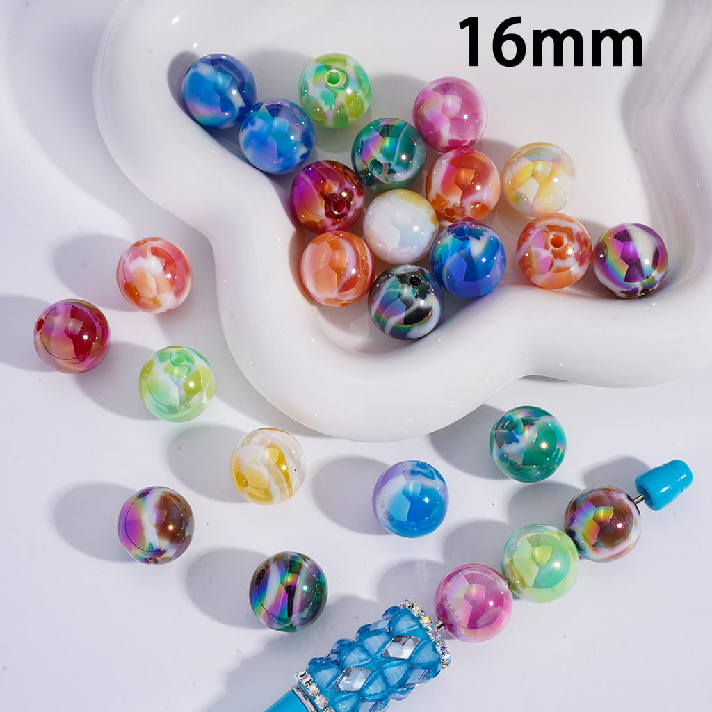 Acrylic Beads for Bracelets UV Coating with Abstract Gradual-Blending Texture, 16MM, Random Mix
