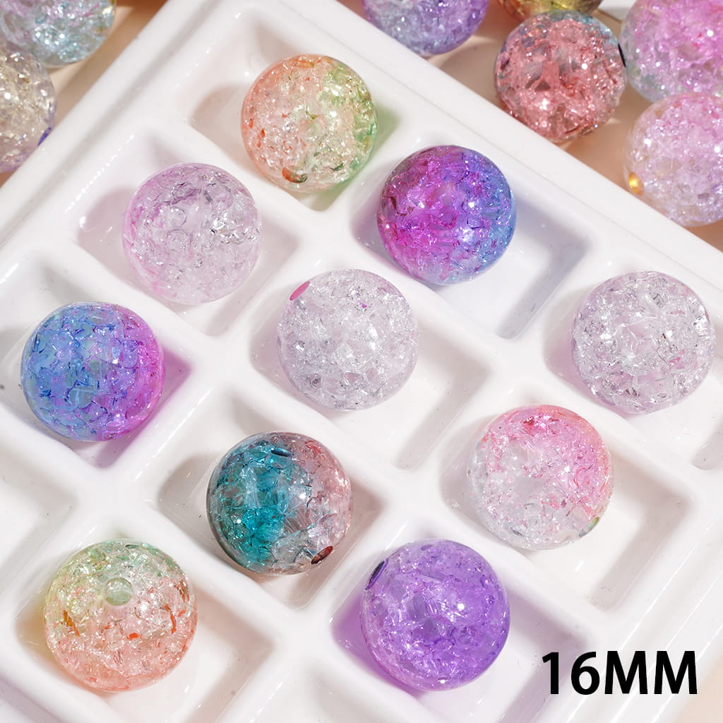 Ombre Color & Two Tone Crackle Acrylic Beads for Bracelets, 16MM, Various Colors, Random Mix