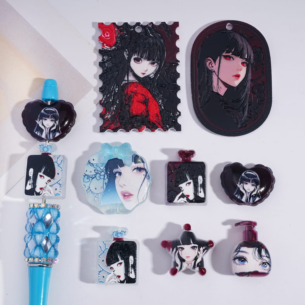 Acrylic Beads Pendant with Cool and Handsome Girl in Gothic Style, Various Designs, Random Mix