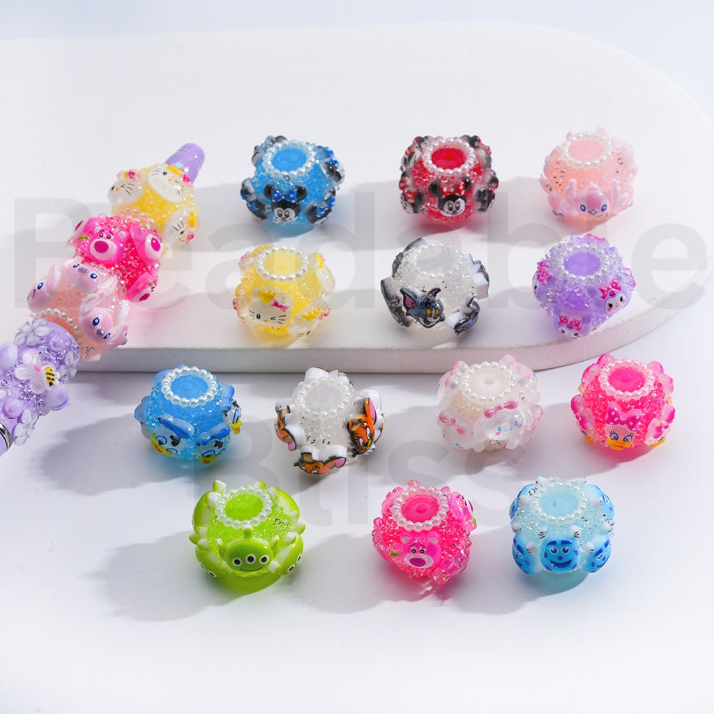 Sugar Acrylic Beads Cute Cartoon Hello Kitt Kurom Cinnamonrol To Jerr Micke Minni Donal Dais Stitc Alie James P. Sulliva Lots Bear Sanri Disne Toy Stor Monsters In Multi-Color Around 18*22MM
