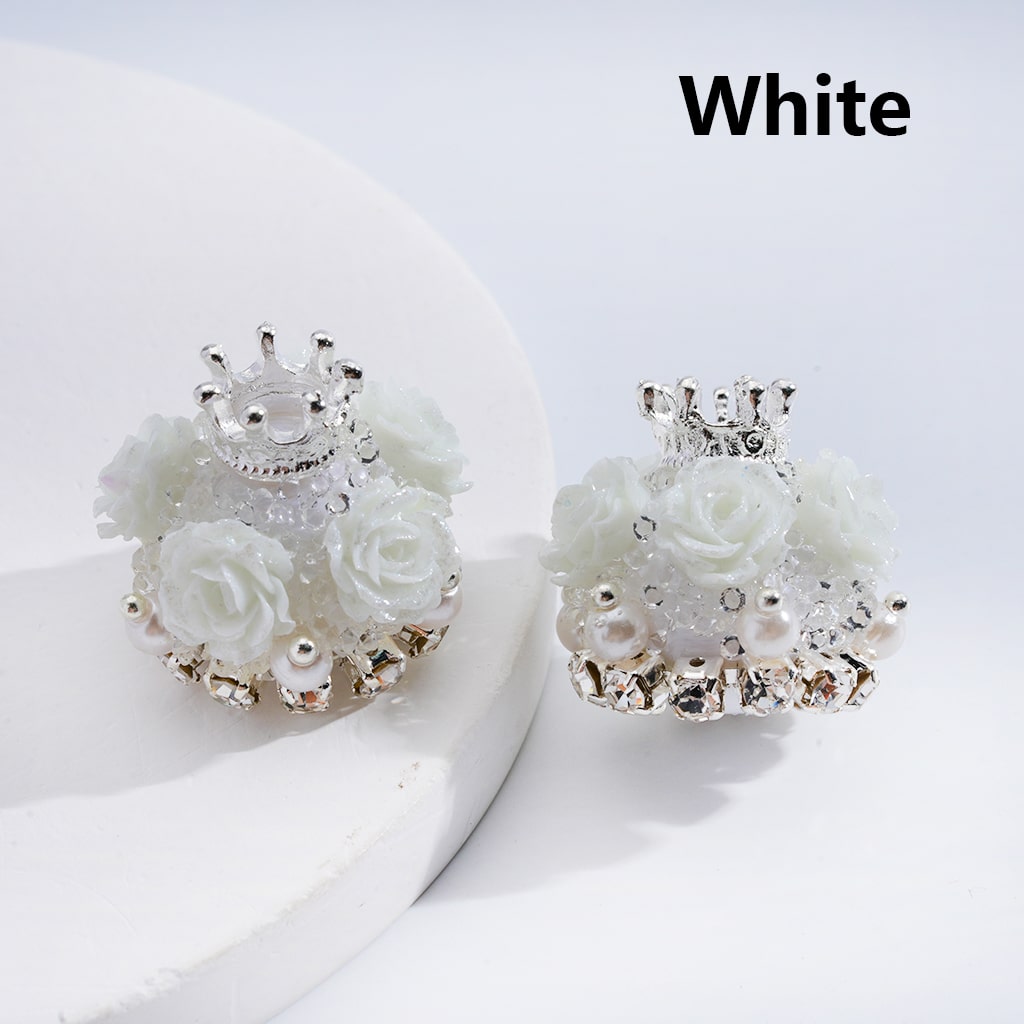 Sugar Acrylic Beads Shiny Glitter Flowers Silver Alloy Crown White Pearls Clear Rhinestones Chains Multi-Color 20*21MM