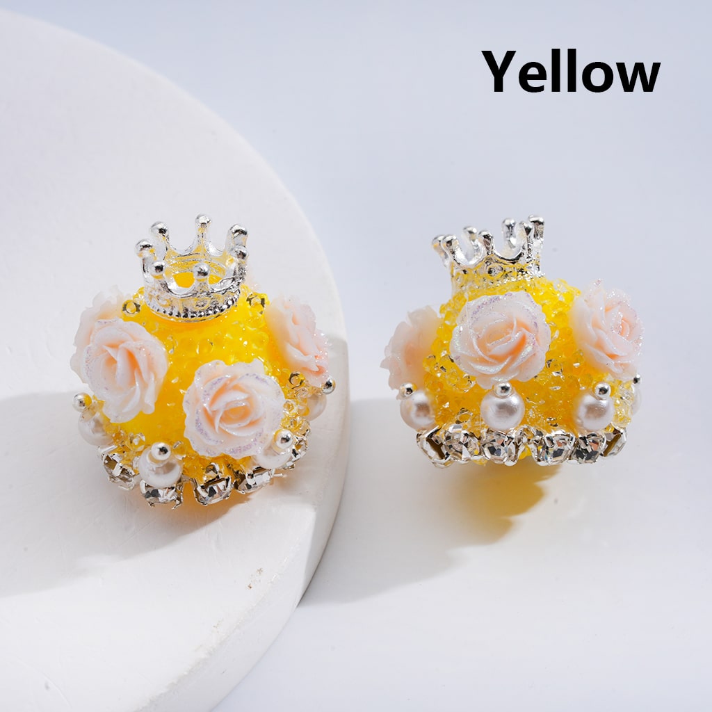 Sugar Acrylic Beads Shiny Glitter Flowers Silver Alloy Crown White Pearls Clear Rhinestones Chains Multi-Color 20*21MM