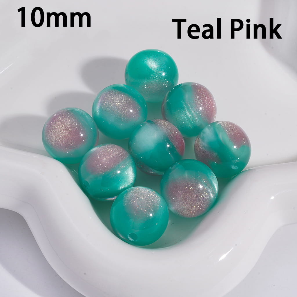 Acrylic Beads for Bracelets Cat Eye Style Round in Double Colors, Glitter, 10MM, Small Size