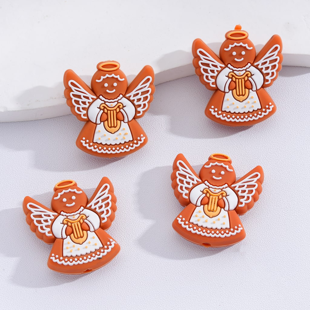 Silicone Focal Beads Cute Gingerbread Angel Christmas