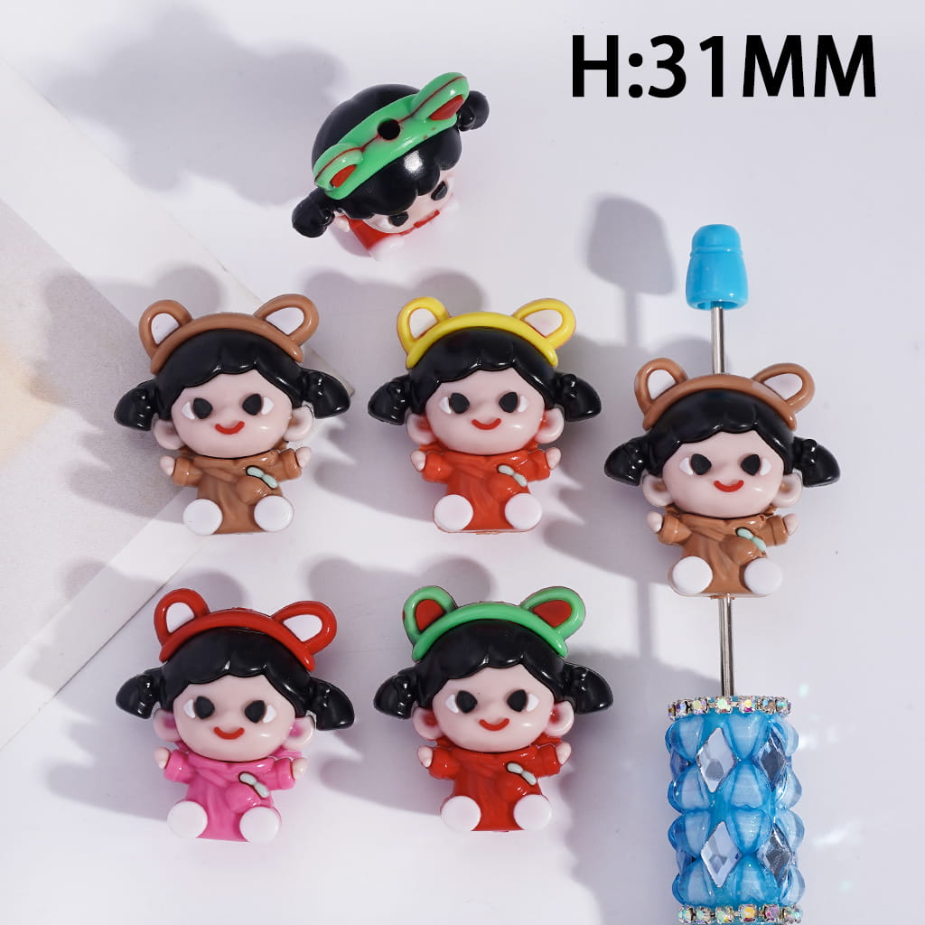 Soft PVC Rubber Beads Little Girl with Various Colors Headwear, Height 31MM, Random Mix