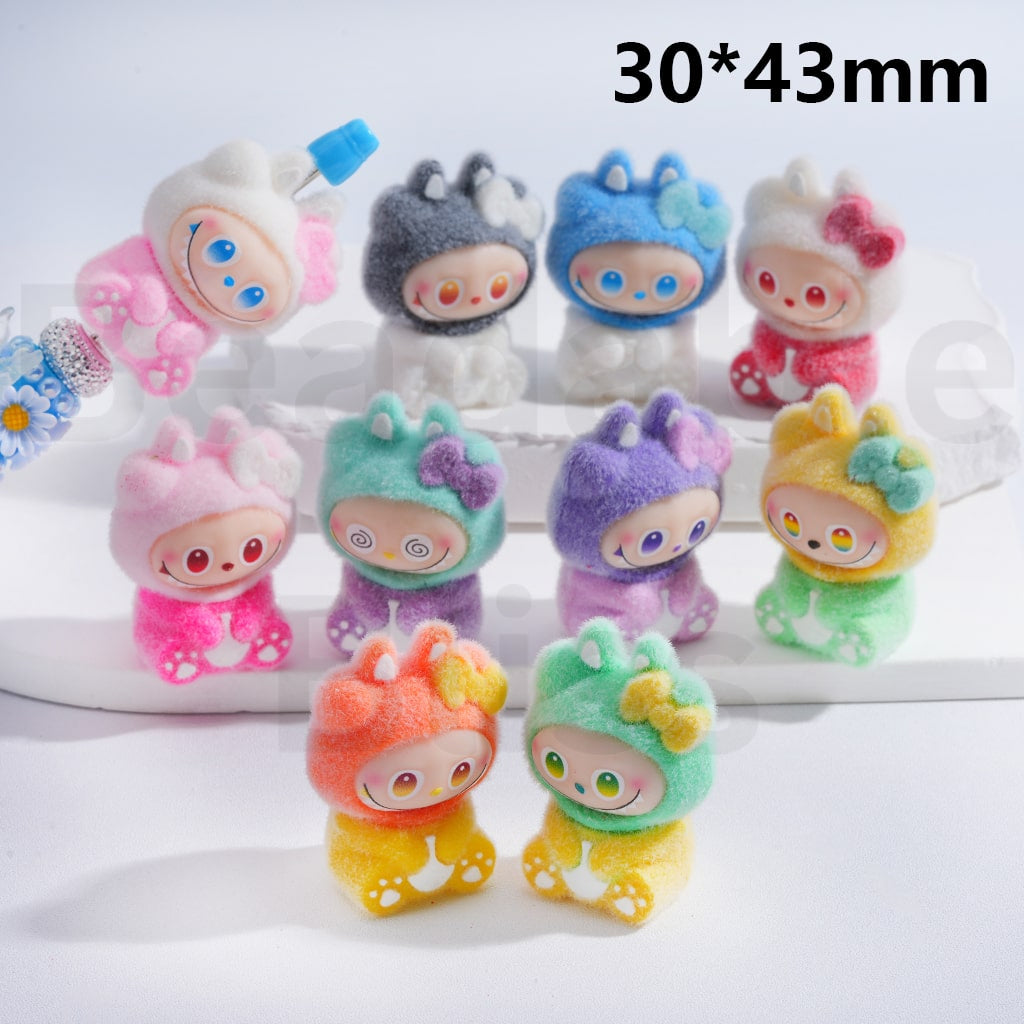 Acrylic Beads Pen Toppers Pendants Jewelry Accessories Cute Flocked Labub with Bowknots Multi-Color 30*43MM