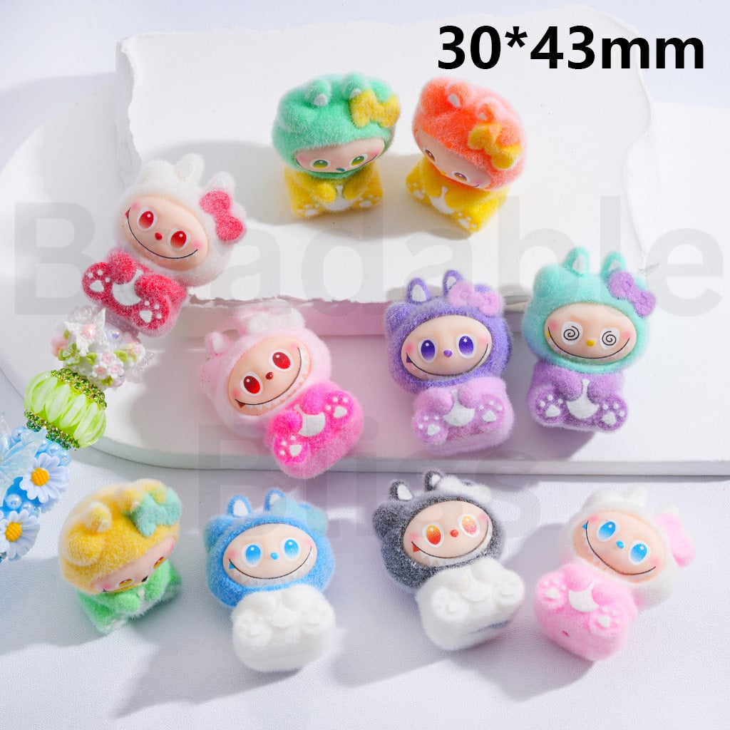 Acrylic Beads Pen Toppers Pendants Jewelry Accessories Cute Flocked Labub with Bowknots Multi-Color 30*43MM