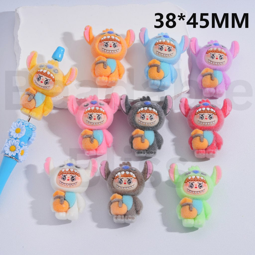 Acrylic Beads Cute Flocked Labub with Stitc Costume Holds a Bag Multi-Color 38*45MM, Random Mix