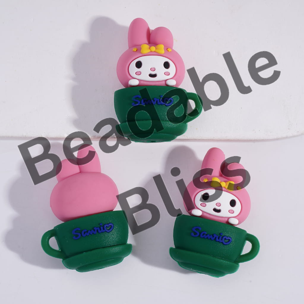 Silicone Focal Beads 3D Adorable Character Coffee Cup Series