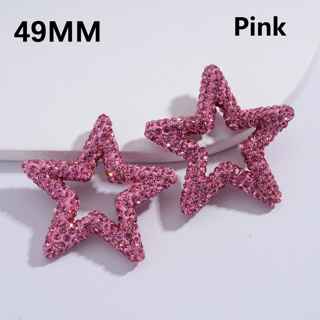 Clay Beads Large Five-Pointed Star Frame with Shiny Rhinestones Multi-Color 49MM