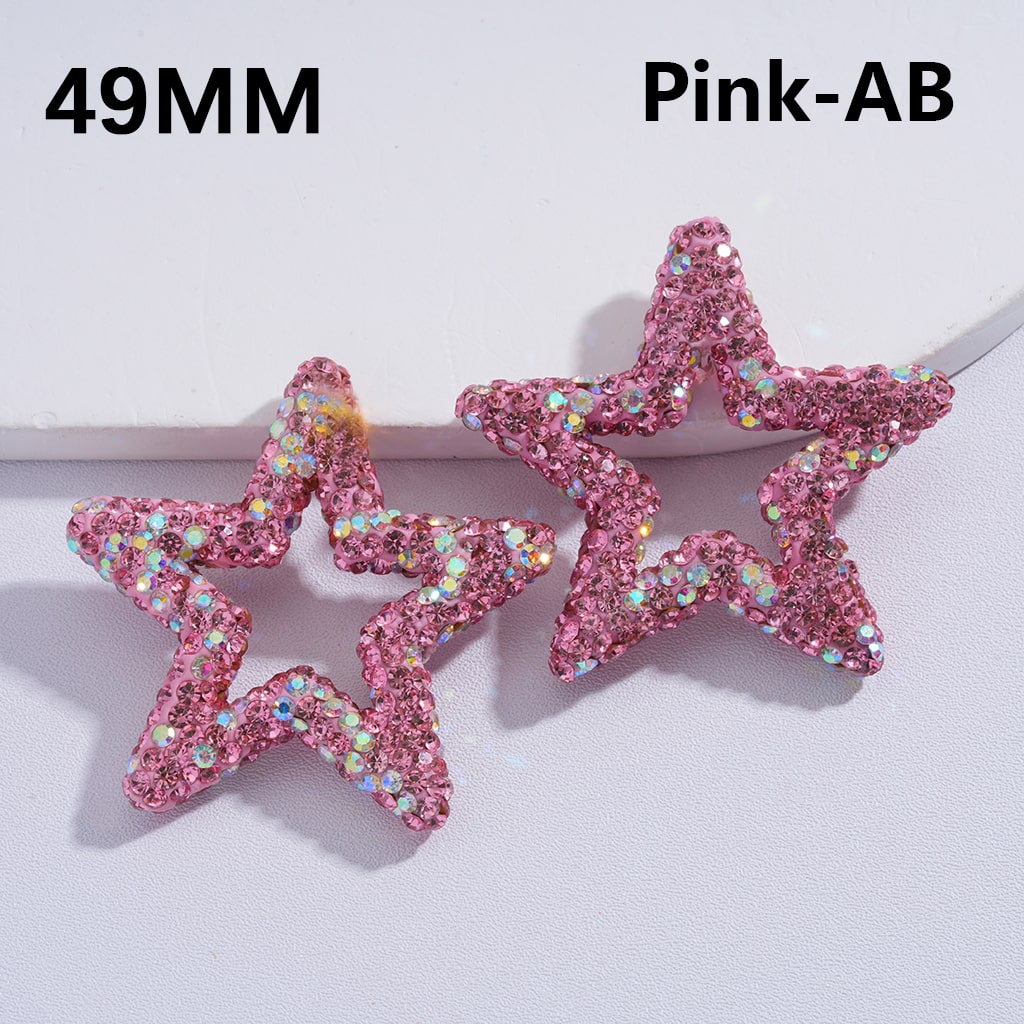 Clay Beads Large Five-Pointed Star Frame with Shiny Rhinestones Multi-Color 49MM
