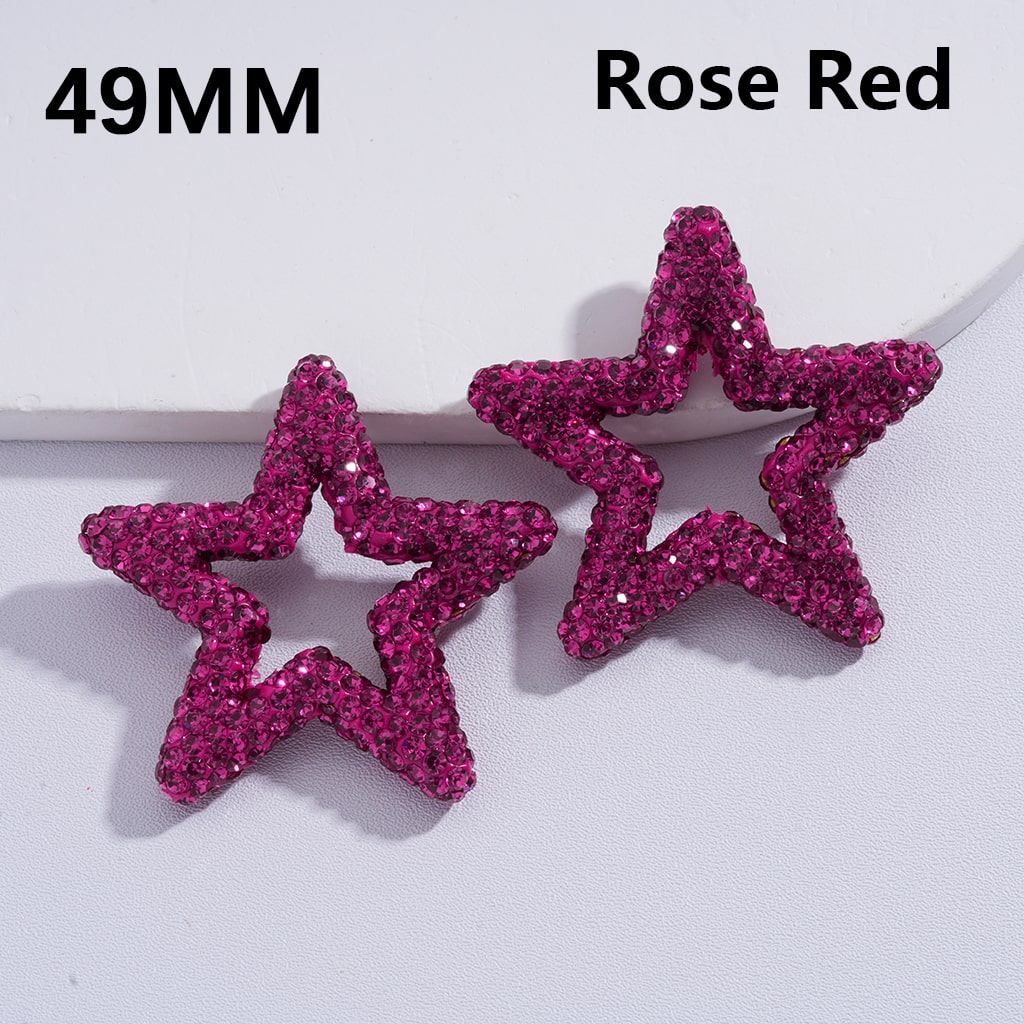 Clay Beads Large Five-Pointed Star Frame with Shiny Rhinestones Multi-Color 49MM