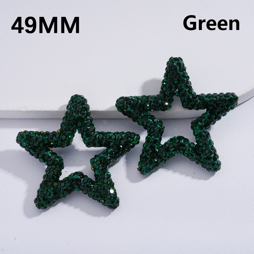 Clay Beads Large Five-Pointed Star Frame with Shiny Rhinestones Multi-Color 49MM