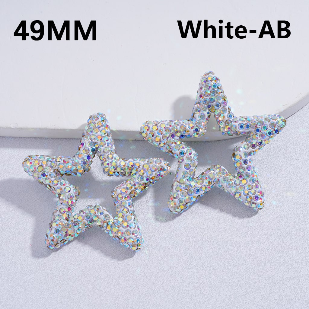 Clay Beads Large Five-Pointed Star Frame with Shiny Rhinestones Multi-Color 49MM