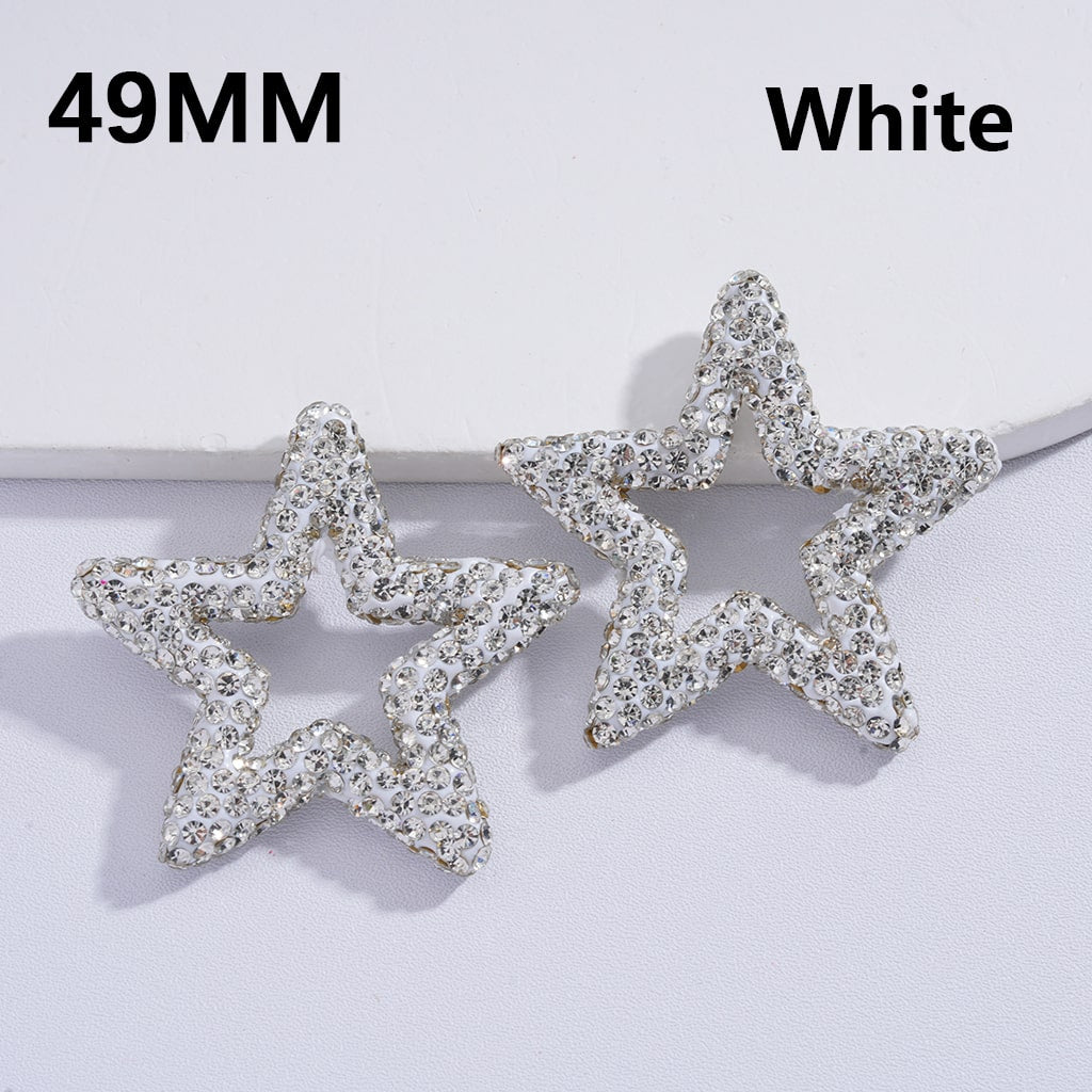 Clay Beads Large Five-Pointed Star Frame with Shiny Rhinestones Multi-Color 49MM