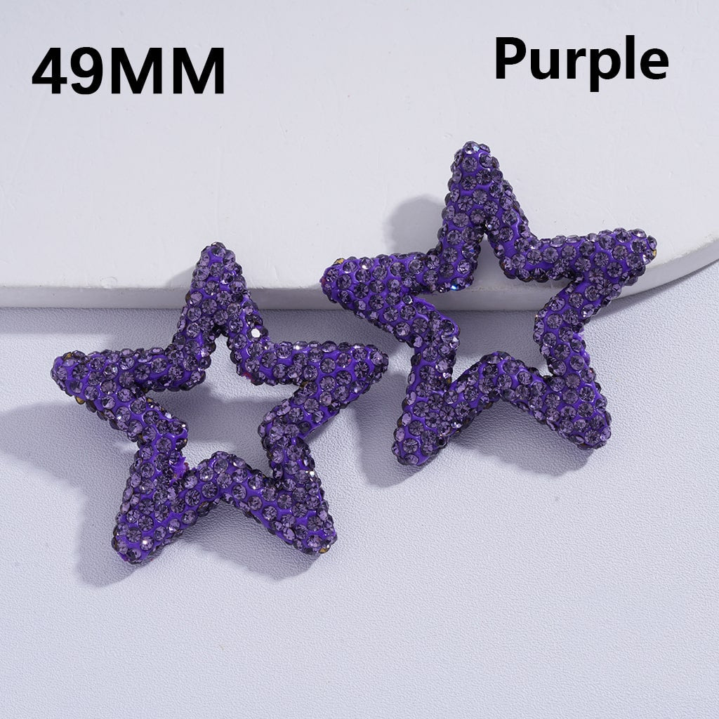 Clay Beads Large Five-Pointed Star Frame with Shiny Rhinestones Multi-Color 49MM