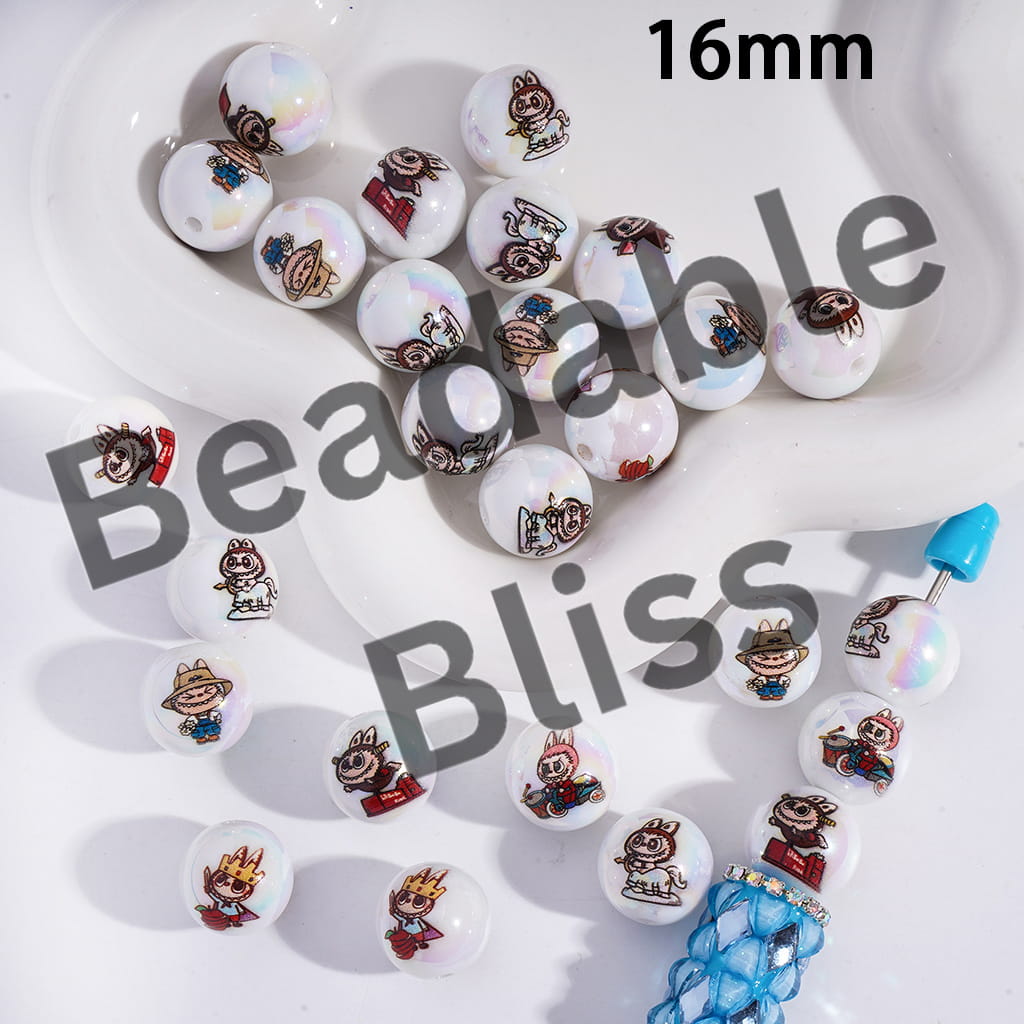 Set of decorative buttons with cartoon characters on a white plate, branded 'handsontosupply.com'.