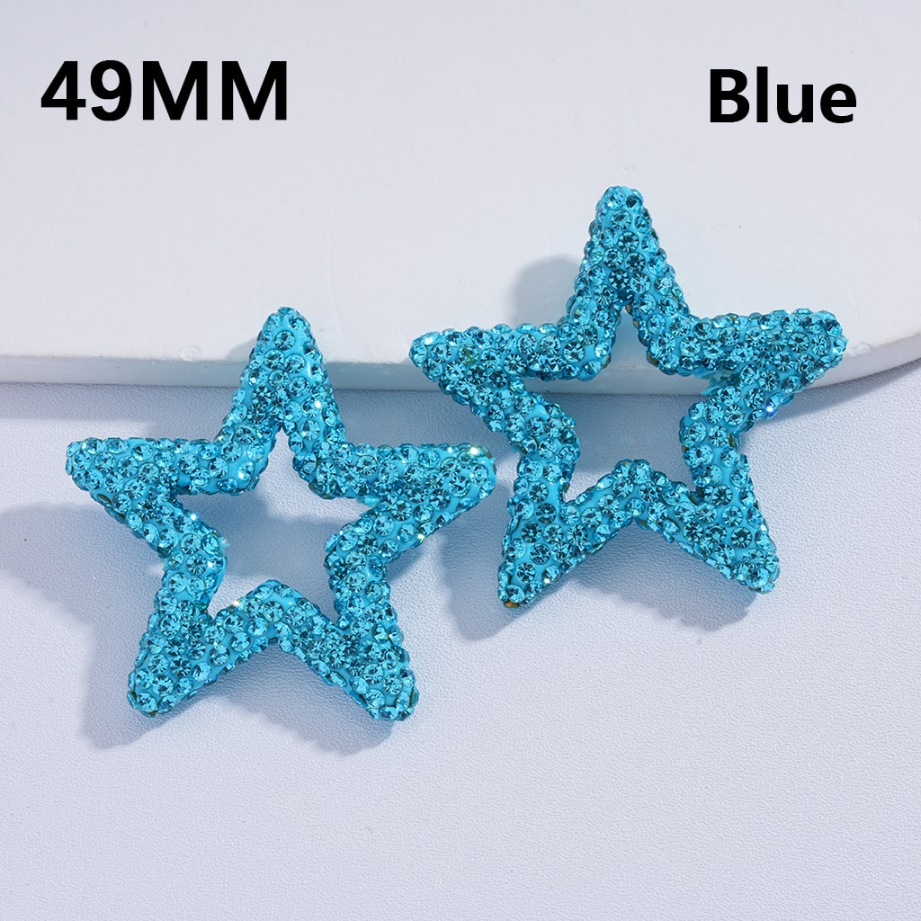 Clay Beads Large Five-Pointed Star Frame with Shiny Rhinestones Multi-Color 49MM