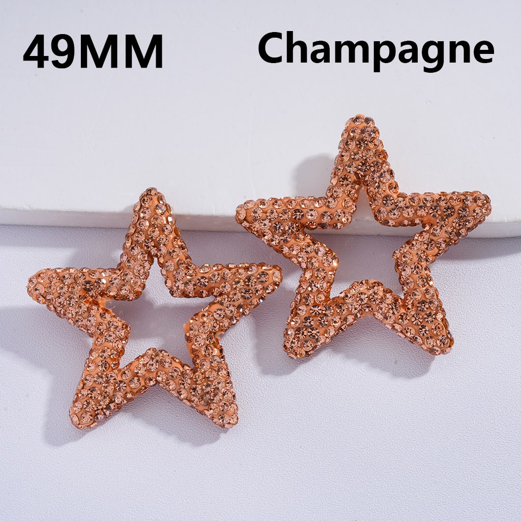 Clay Beads Large Five-Pointed Star Frame with Shiny Rhinestones Multi-Color 49MM