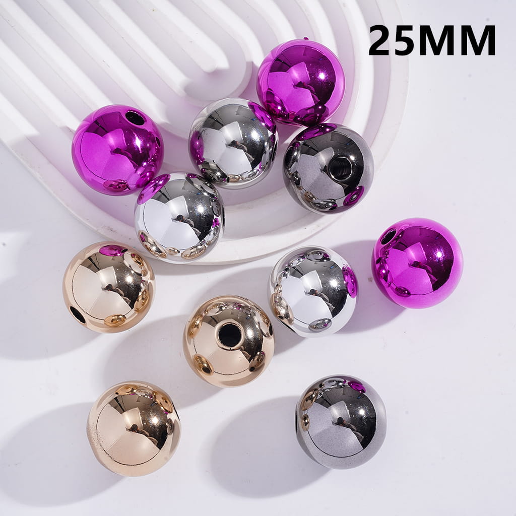 Large Shiny Metallic Color Round Acrylic Beads, 25MM, Please Read the Description
