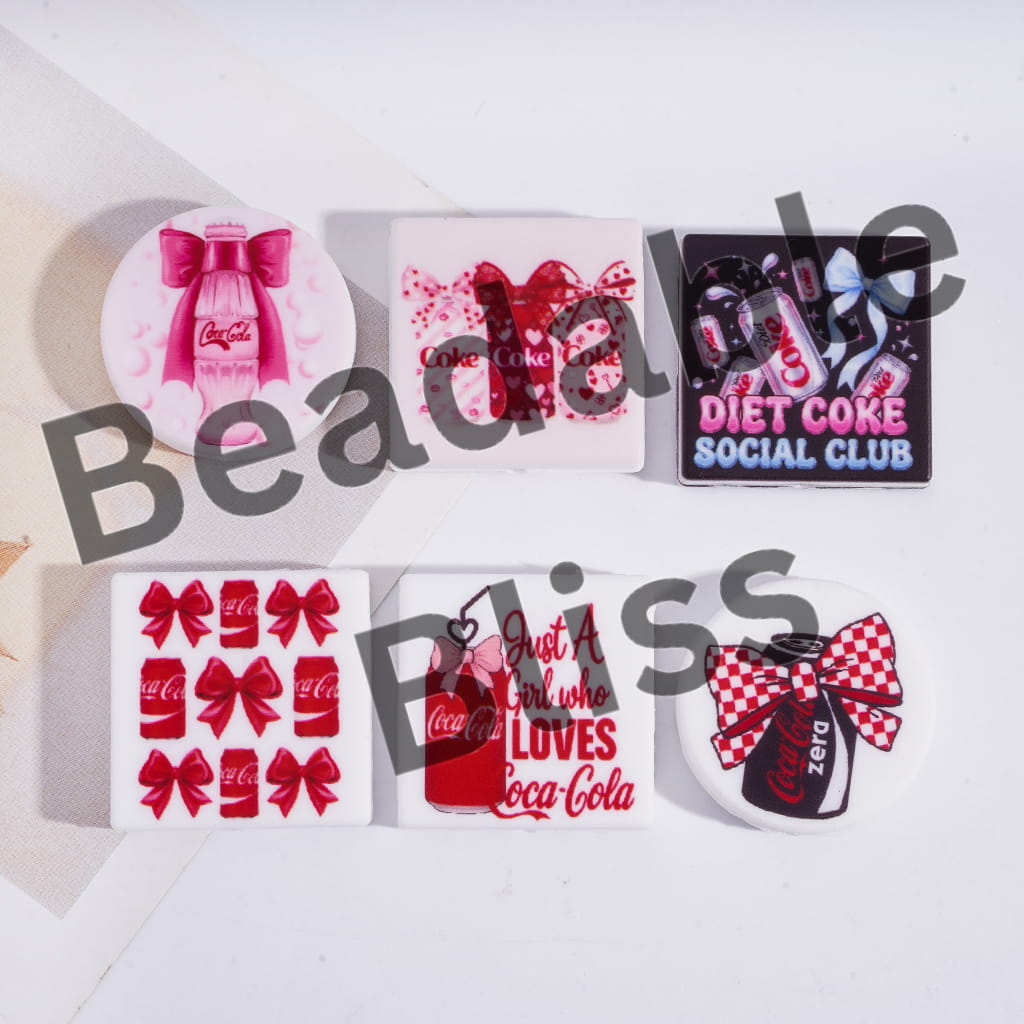 Silicone Focal Beads with Soda Drink Beverage and Bowtie in Sweet Style, Random Mix