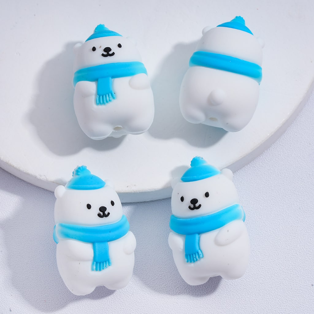 Silicone Focal Beads 3D Cute Winter Animals Series Polar Bears Penguins Snowman Elks Abominable Snowman