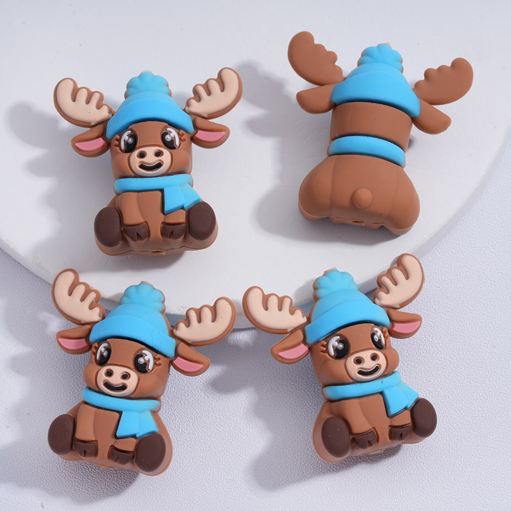 Silicone Focal Beads 3D Cute Winter Animals Series Polar Bears Penguins Snowman Elks Abominable Snowman