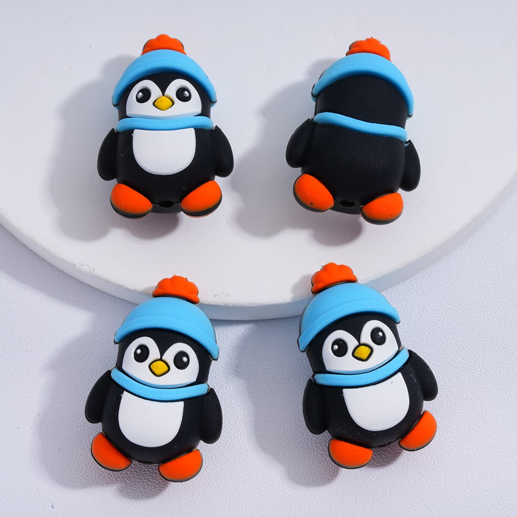 Silicone Focal Beads 3D Cute Winter Animals Series Polar Bears Penguins Snowman Elks Abominable Snowman