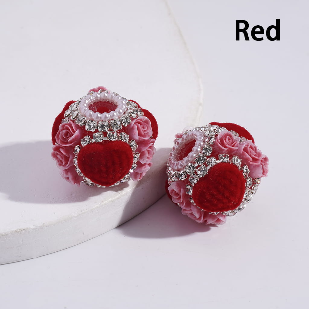 Pink Acrylic Beads with Fluffy Heart and Rose Flowers, Rhinestone and Pearl Chains, 22MM, Multi-Color