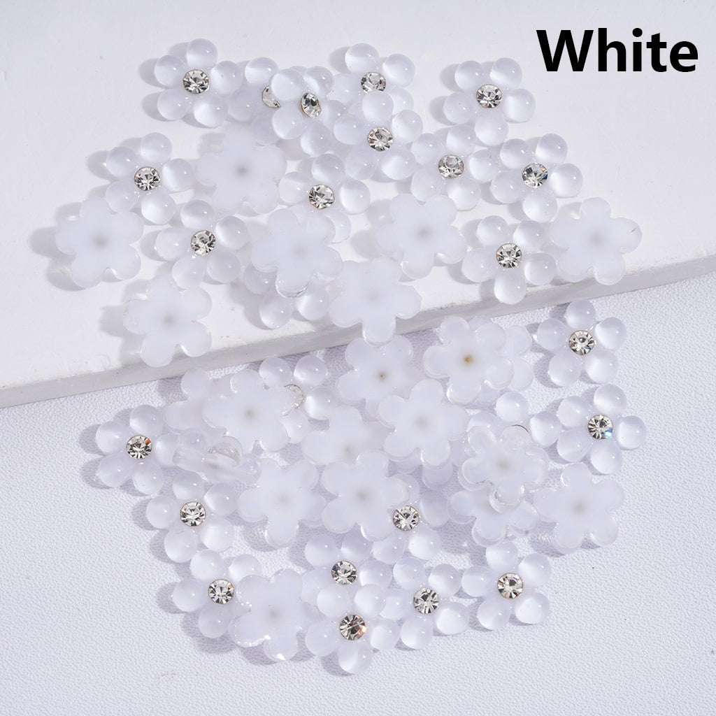 Charm Jewelry Accessories Mini Cute Pearl Flowers with Clear Rhinestones Solid Color 10MM