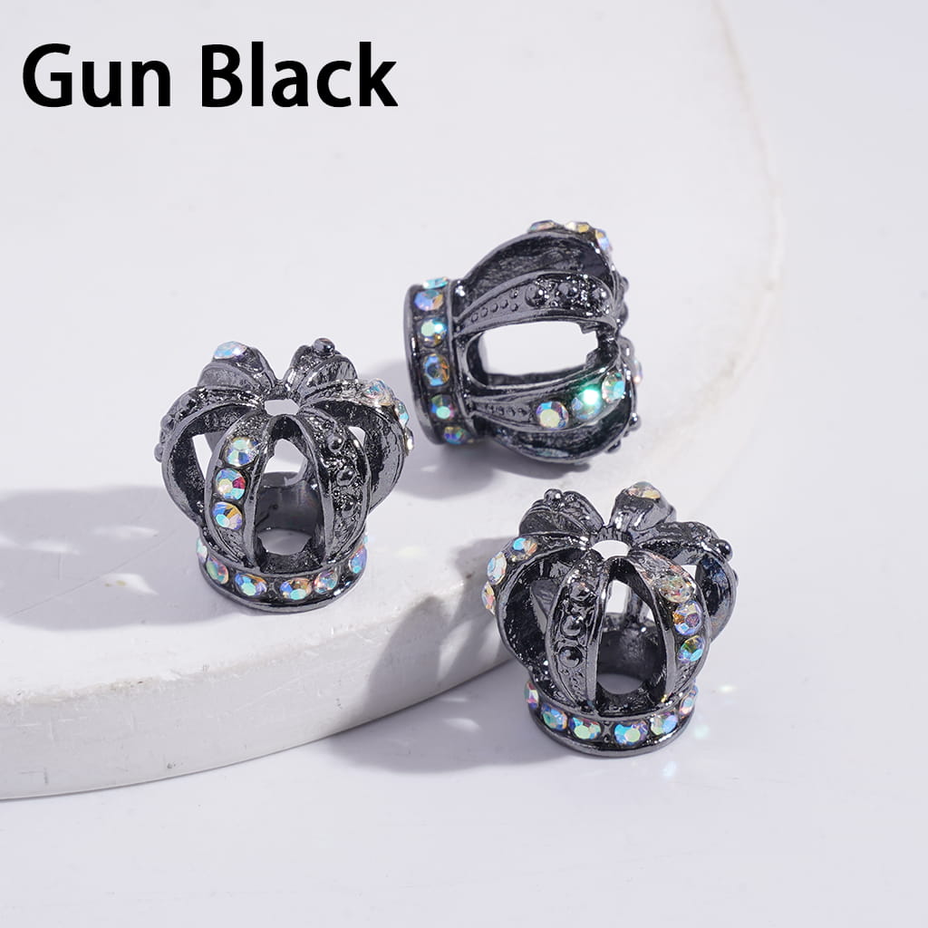 Metal Beads Crown with AB Rhinestones, Height 14MM and Width 15MM, Silver Color and Gun Black