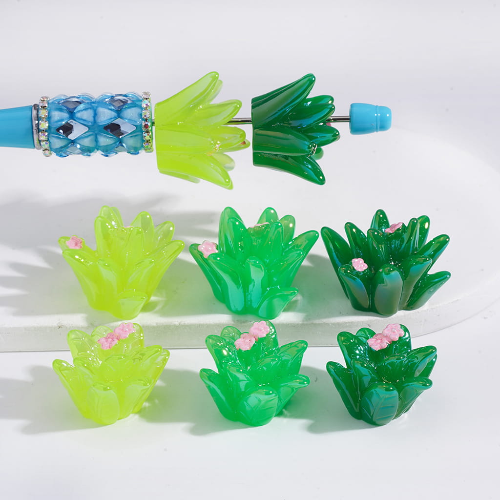 Set of green and blue hair accessories on a white background