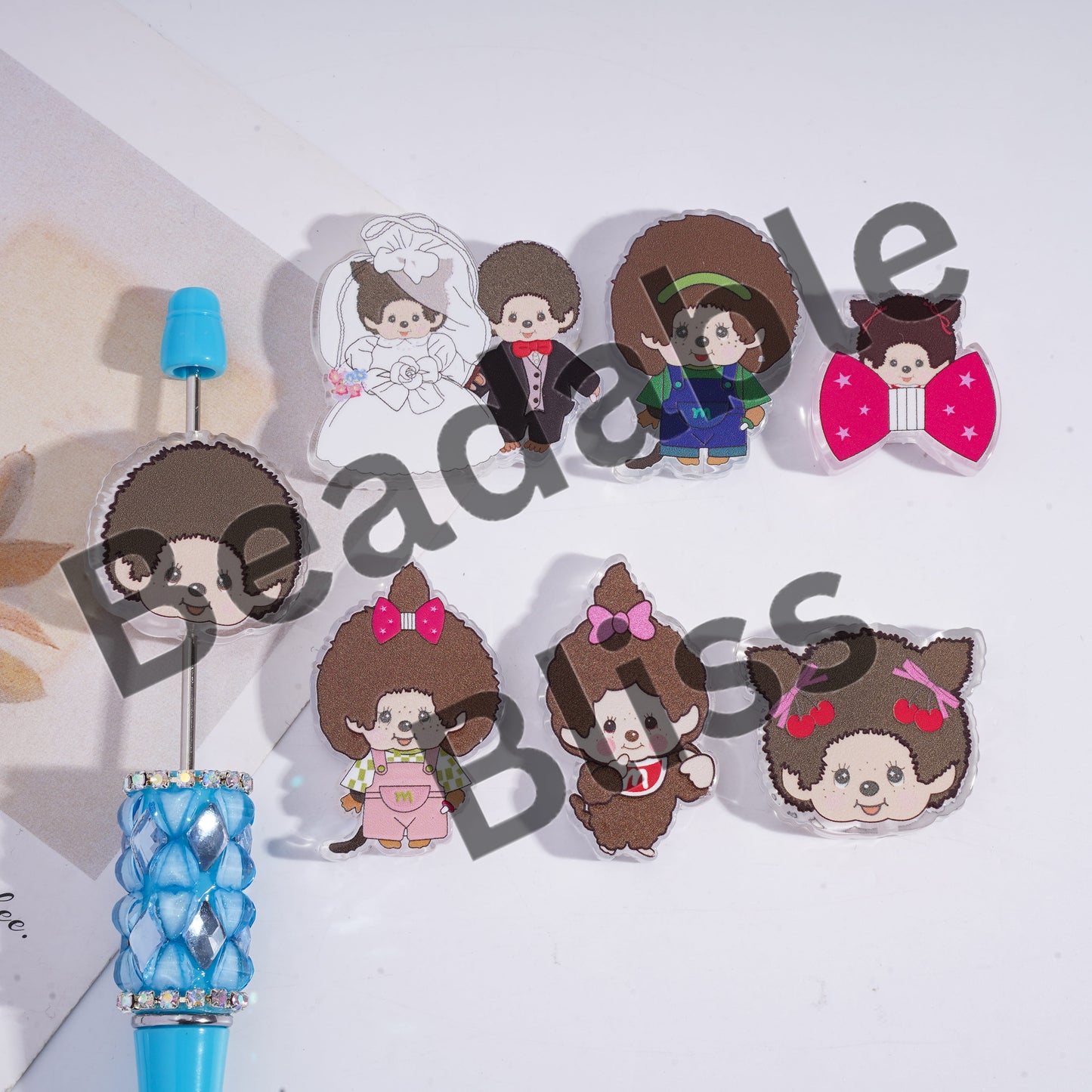 Pen with cartoon character clips on a white background