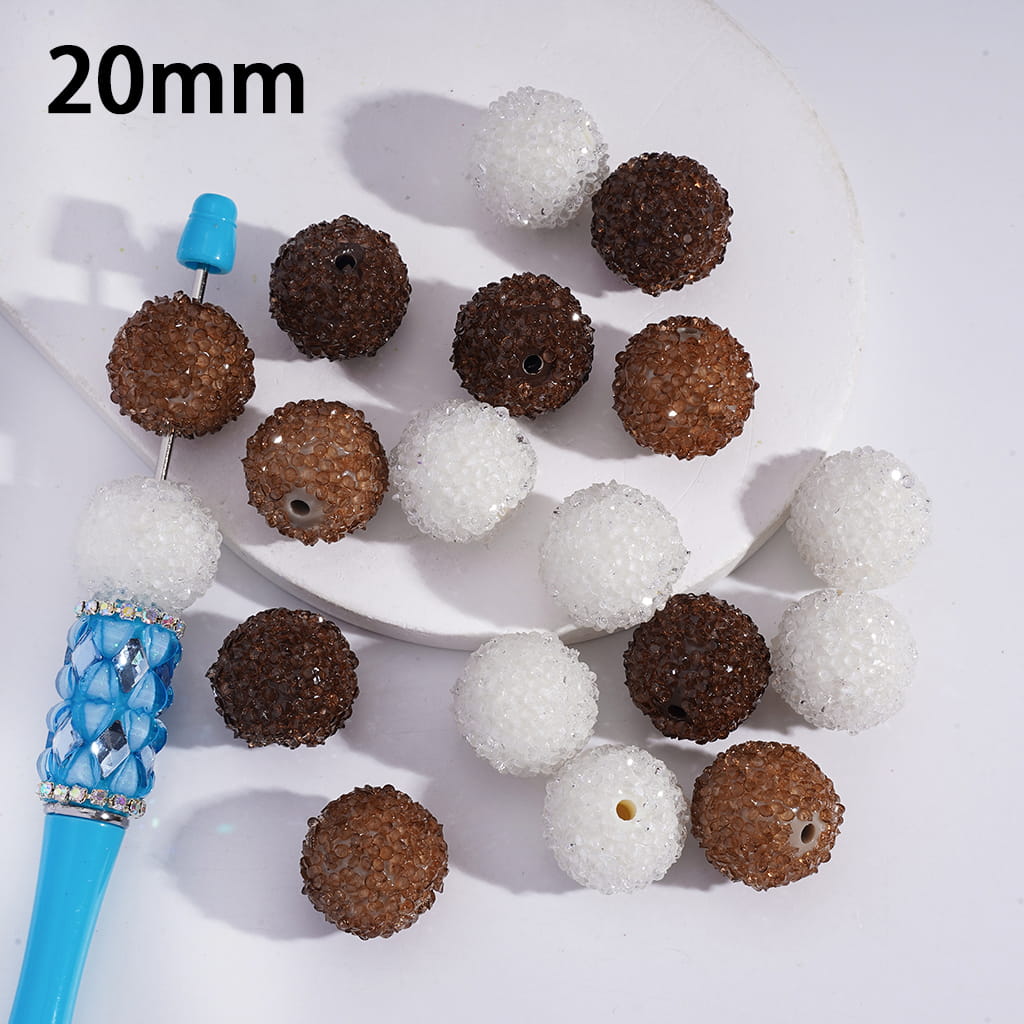 Sugar Acrylic Beads with Mini Shiny Cone Shape Rhinestones, Coffee Color Series, 20MM, Random Mix