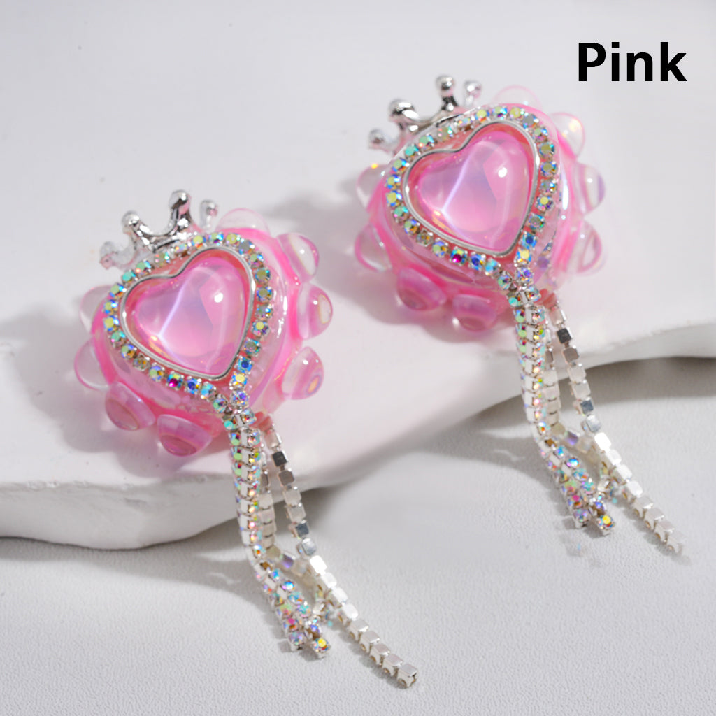 Acrylic Beads Cute Heart with Silver Alloy Crown AB Rhinestones Chains 25*28MM