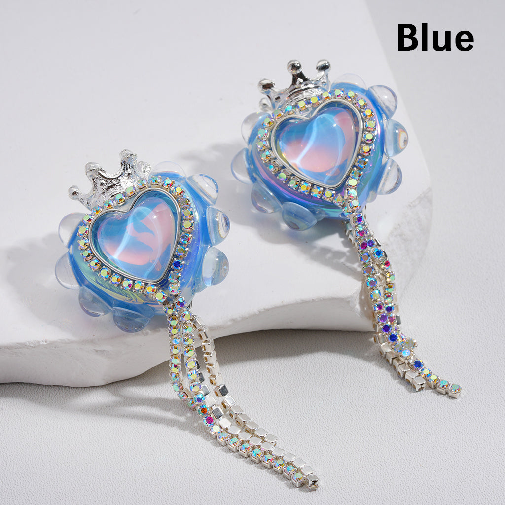 Acrylic Beads Cute Heart with Silver Alloy Crown AB Rhinestones Chains 25*28MM