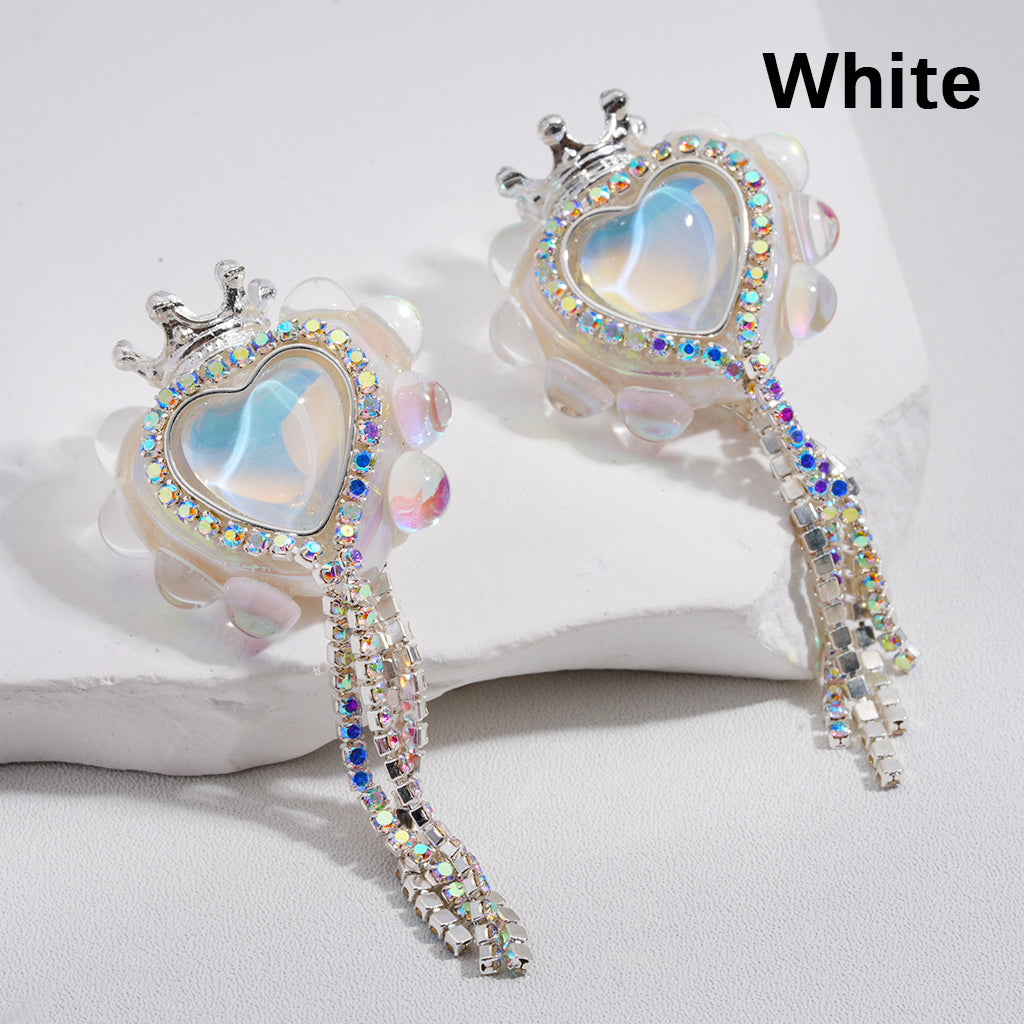Acrylic Beads Cute Heart with Silver Alloy Crown AB Rhinestones Chains 25*28MM