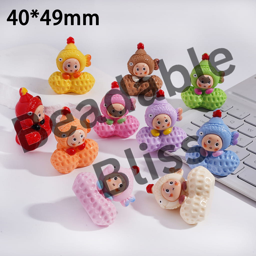 Acrylic Figurine Baby Star Doll Character with Fish Hat Lying on Peanut, 40*49MM, No Hole, Random Mix
