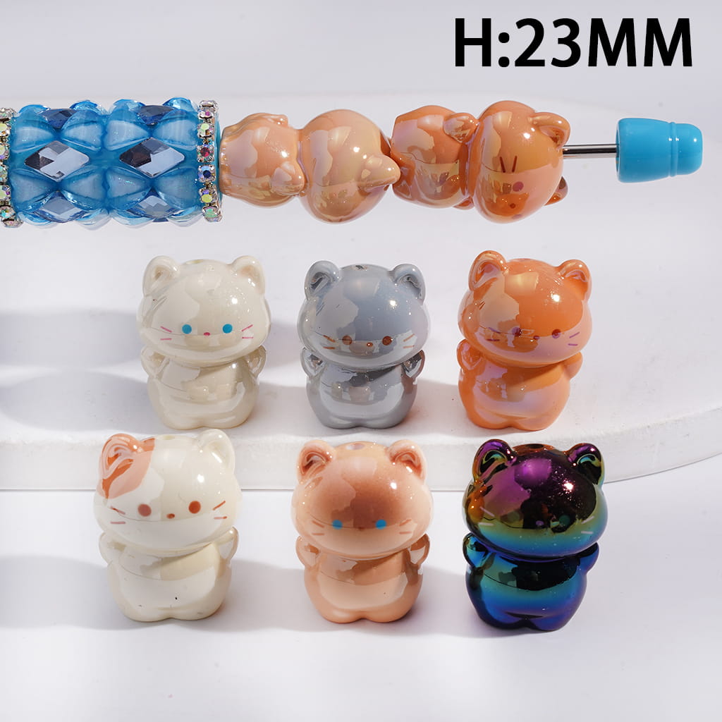 Set of colorful cat-shaped beads on a white background with 'H:23MM' text.