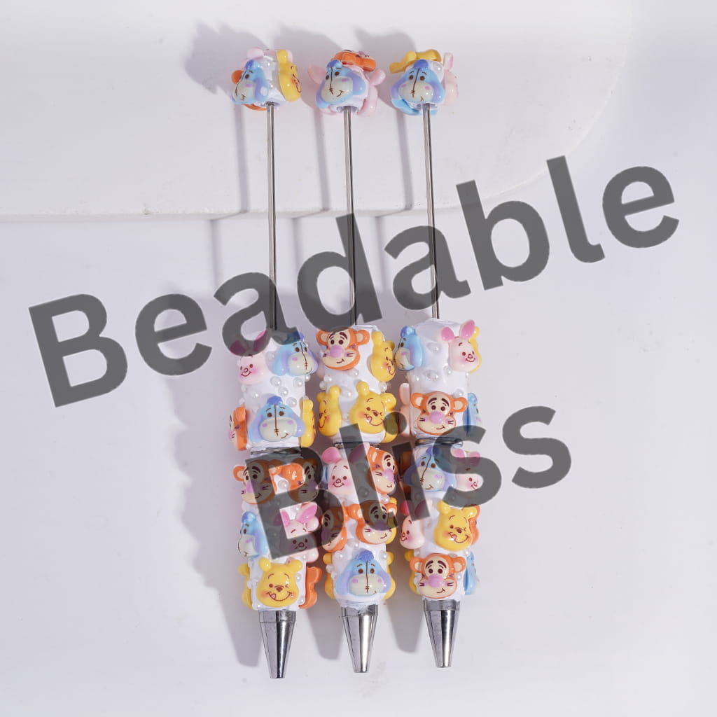 Beadable Clay Pens with Classic Animation Animal Character and White Pearls