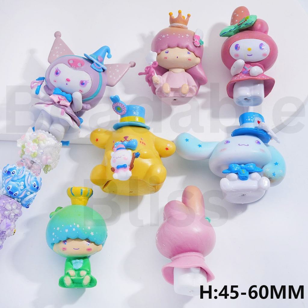 Acrylic Beads Pen Toppers Pendants Jewelry Accessories Cute Sanri Family Kurom Cinnamonrol Pom Pom Puri My Melod Little Twin Sta, Around 45-60MM High, Random Mix