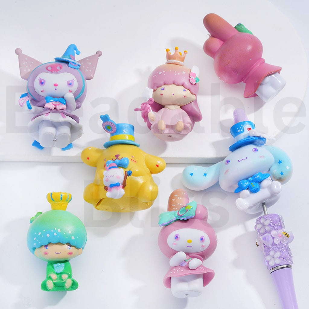 Acrylic Beads Pen Toppers Pendants Jewelry Accessories Cute Sanri Family Kurom Cinnamonrol Pom Pom Puri My Melod Little Twin Sta, Around 45-60MM High, Random Mix