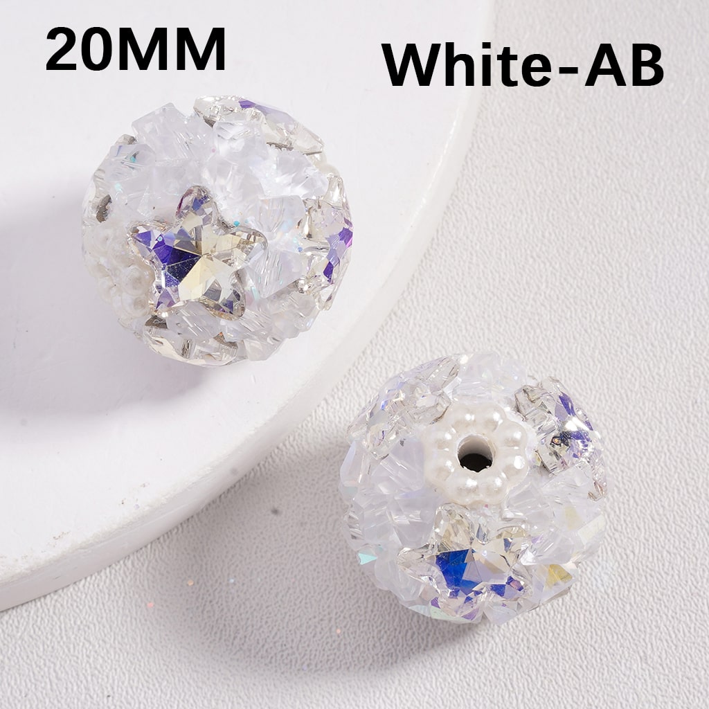 Clay Beads Luminous Shiny Star Mini Rock Rhinestones White Pearls Multi-Color 20MM