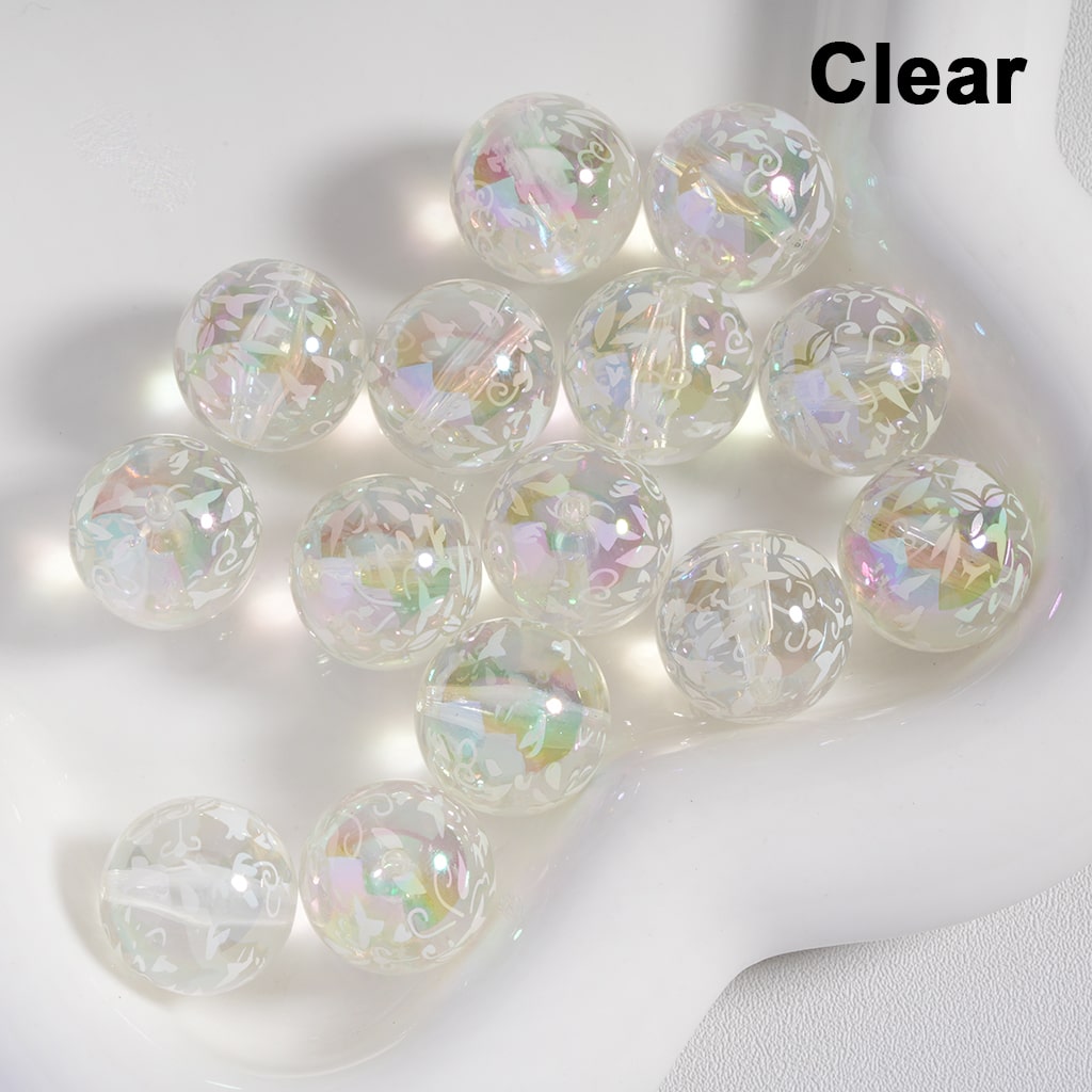 Acrylic Beads UV Coating White Abstactive Art Prints Multi-Color Translucent 16MM ( Single Color is available for 200pcs(whole bag)Only)