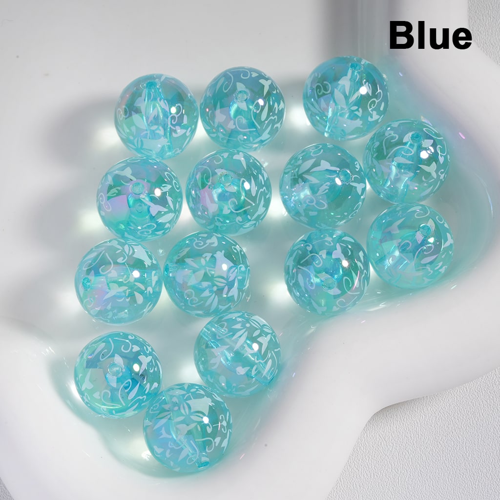 Acrylic Beads UV Coating White Abstactive Art Prints Multi-Color Translucent 16MM ( Single Color is available for 200pcs(whole bag)Only)