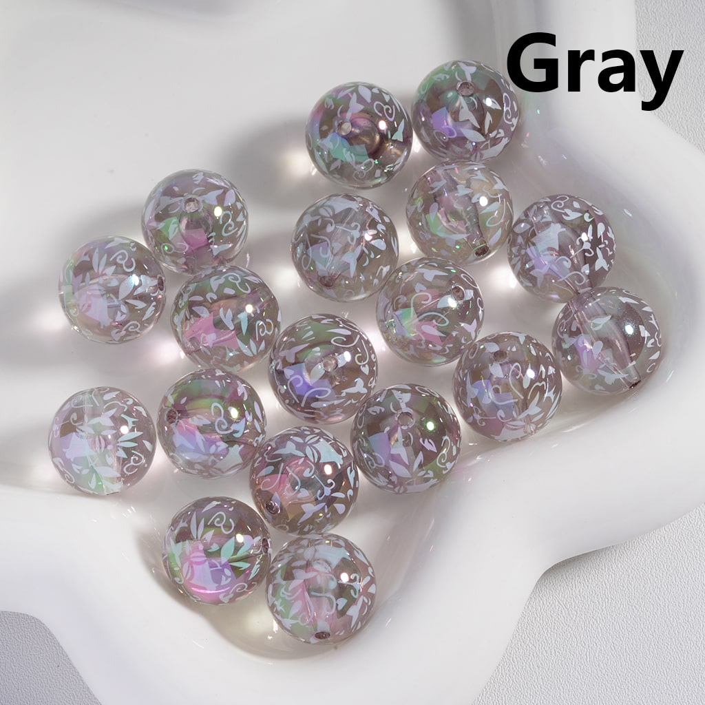 Acrylic Beads UV Coating White Abstactive Art Prints Multi-Color Translucent 16MM ( Single Color is available for 200pcs(whole bag)Only)